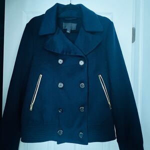 J. Crew 100% Cashmere Midnight Blue Double-Breasted Pea Coat